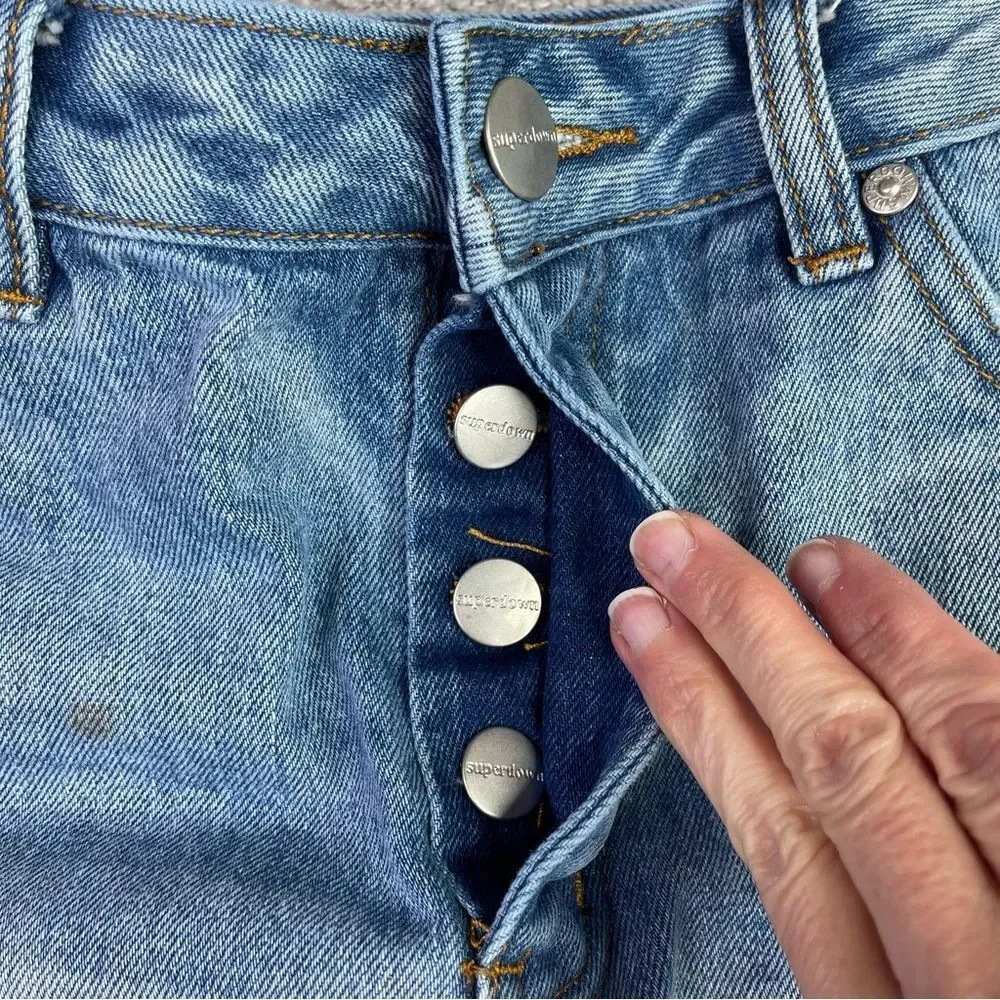 Superdown Cut Off Shorts Women’s 28 Blue High Rise Denim Button Fly Frayed Hem